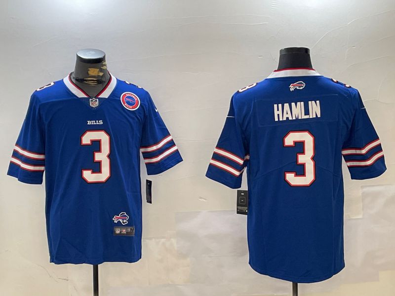 Men Buffalo Bills #3 Hamlin Blue Second generation 2024 Nike Limited NFL Jersey style 3